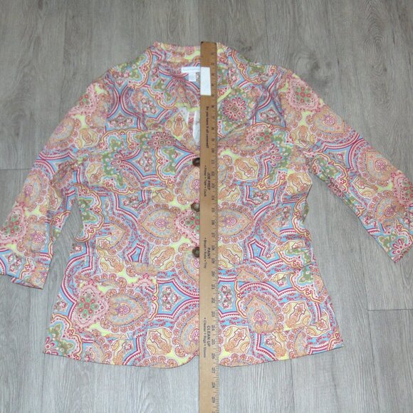 Charter Club Womens Long Sleeve Blouse Top Large Cotton Multicolor Paisley - Picture 8 of 9